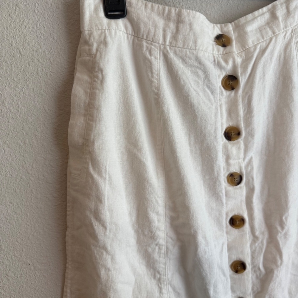 Universal Thread Button Front Skirt Womens Medium White Linen Midi - Picture 9 of 10